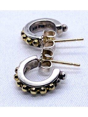 SOLD!!!! Lagos Caviar Sterling Silver 925 750 Gold Earrings Hoops 11.5mm